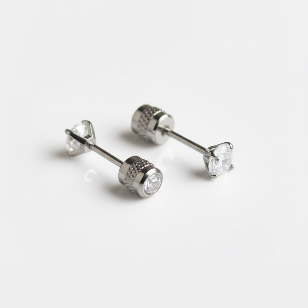 White CZ Screw Back Studs