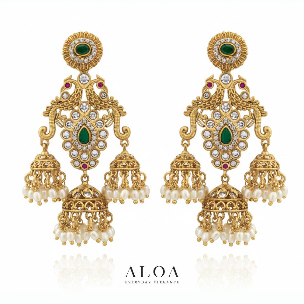 Gold-Tone Triple Jhumka Earrings