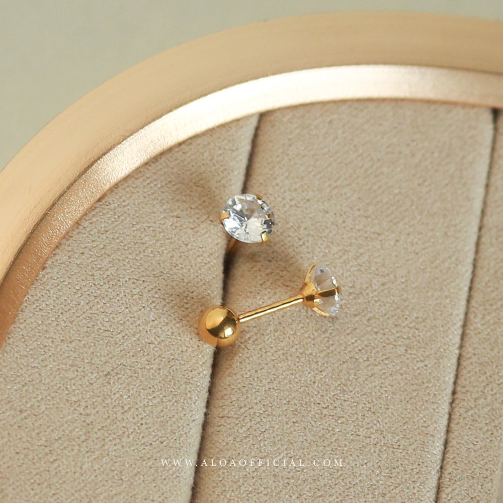 Golden CZ Screw Back Studs