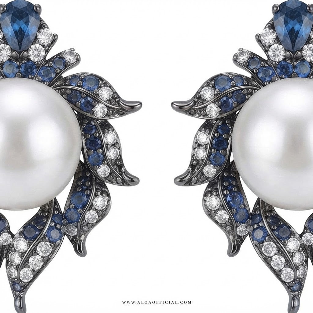 Black Rhodium Pearl Cluster Earrings