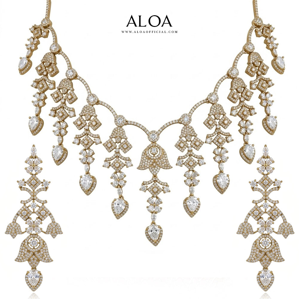 Golden Crystal Drop Necklace Set
