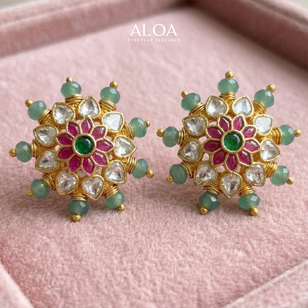 Emerald & Ruby Floral Star Studs