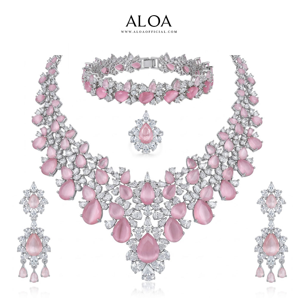 Soft Pink Pear-Cut Crystal Bridal Set