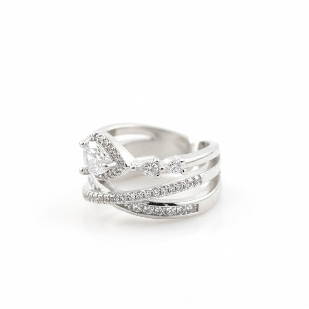 Crossover Pear-Cut CZ Statement Ring