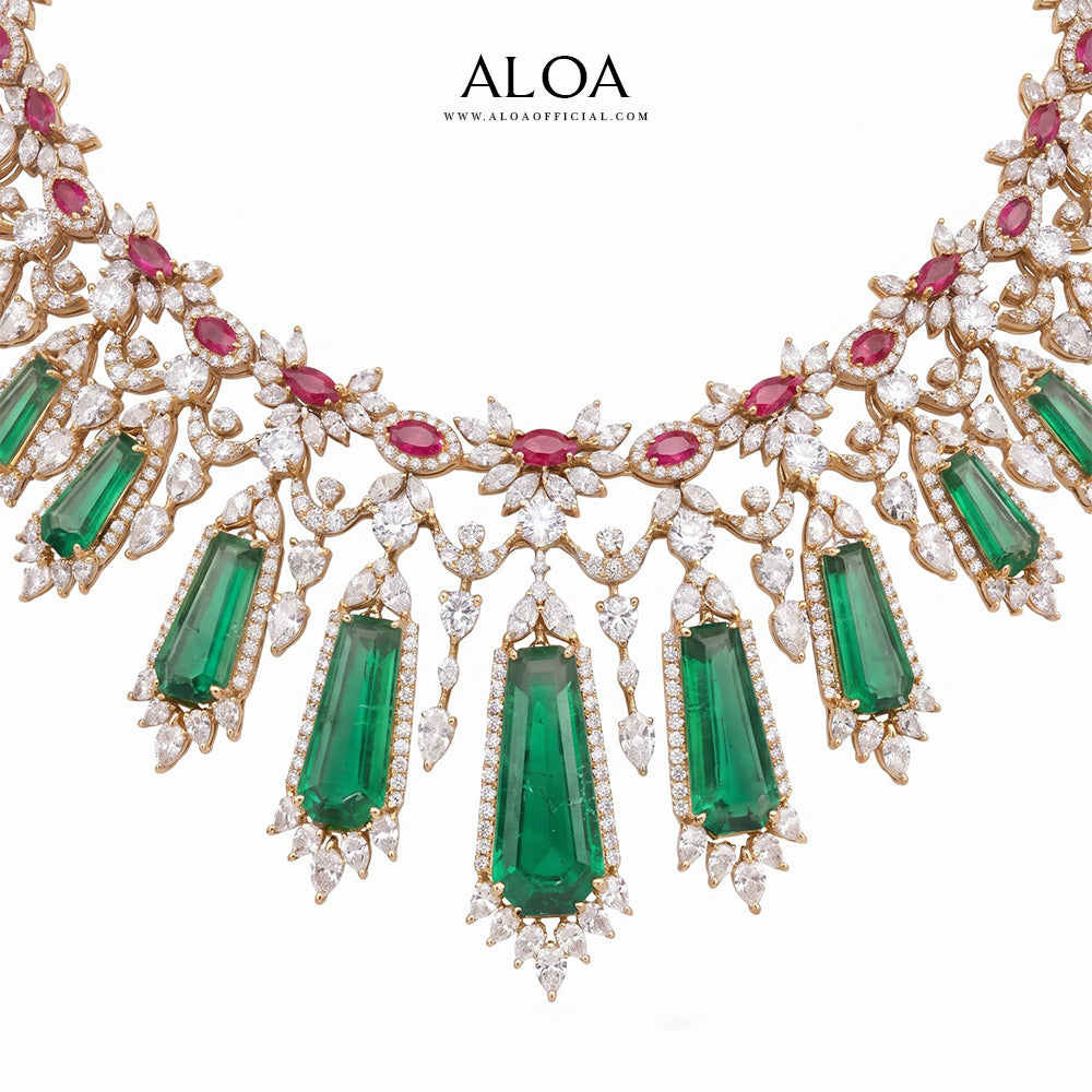 Multi-Drop Emerald Baguette Necklace Set