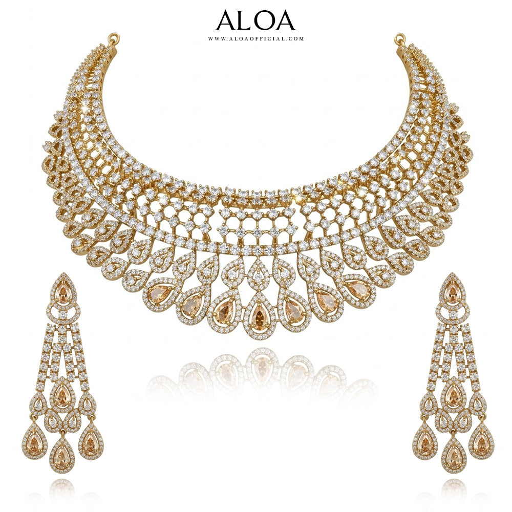 Champagne Crystal Tiered Necklace Set