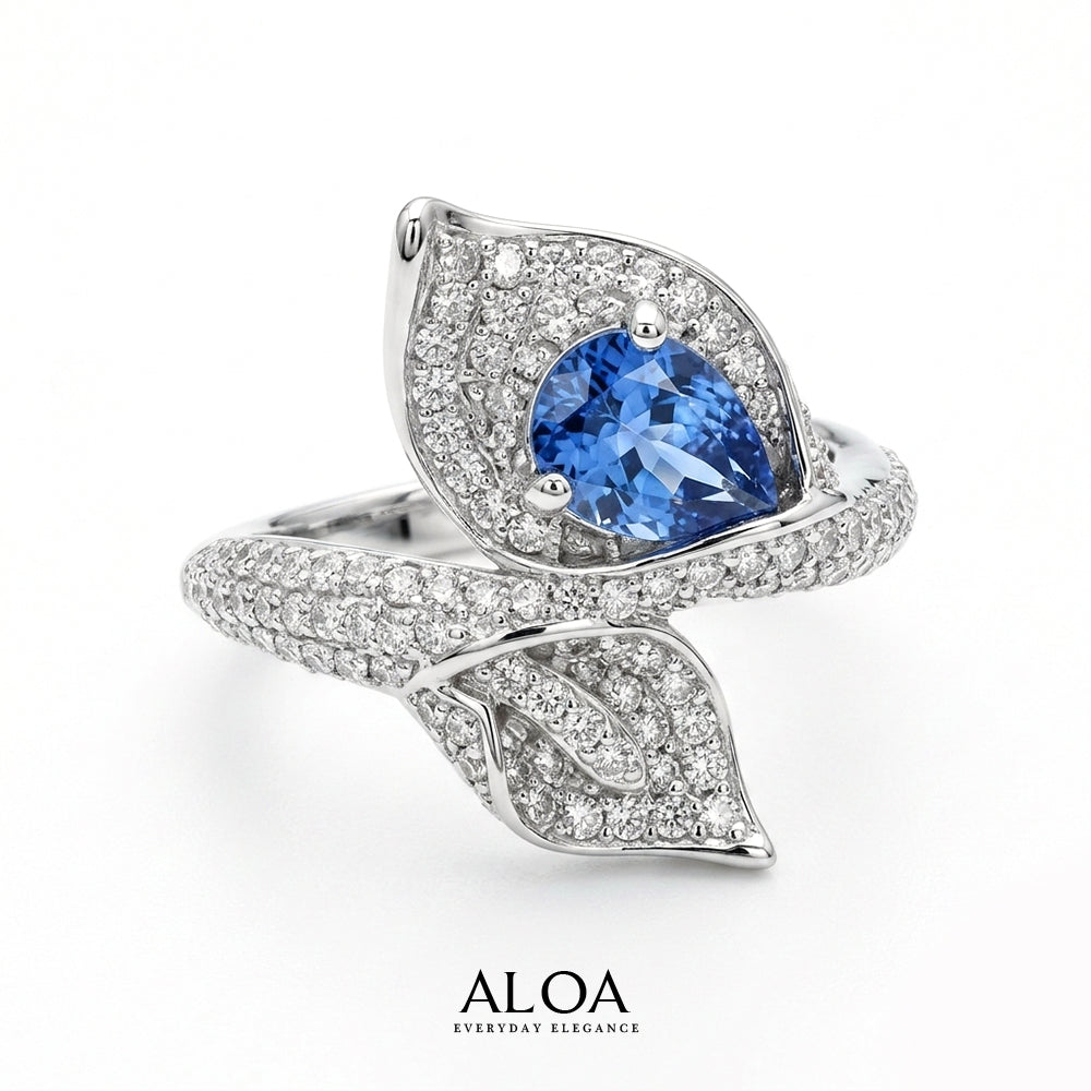 Sapphire Leaf Adjustable Ring