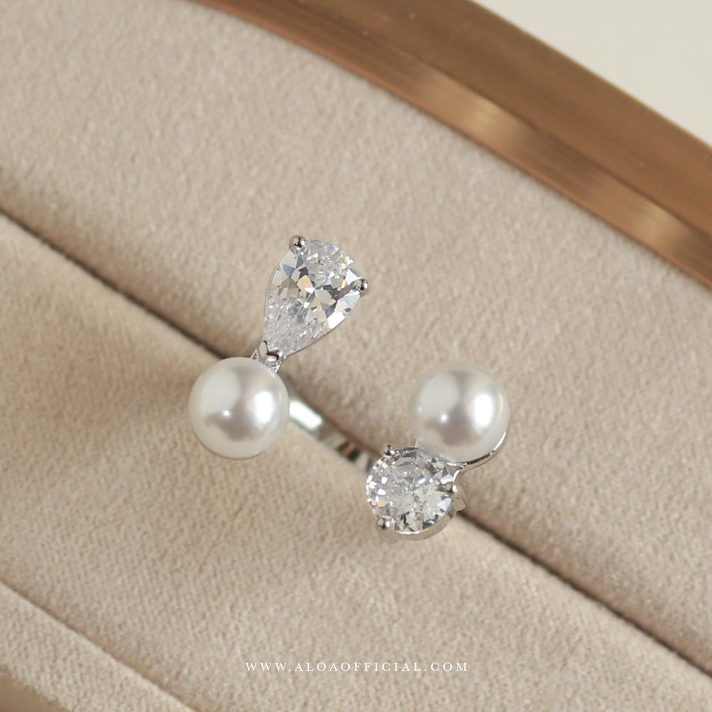 Pearl and Zircon Open Ring