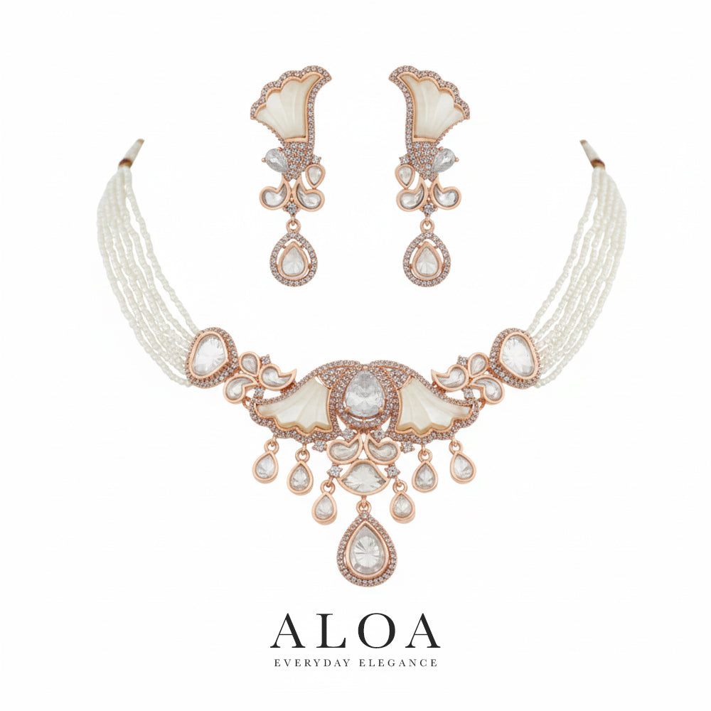 Mother of Pearl and Brilliant Cut CZ Statement Set