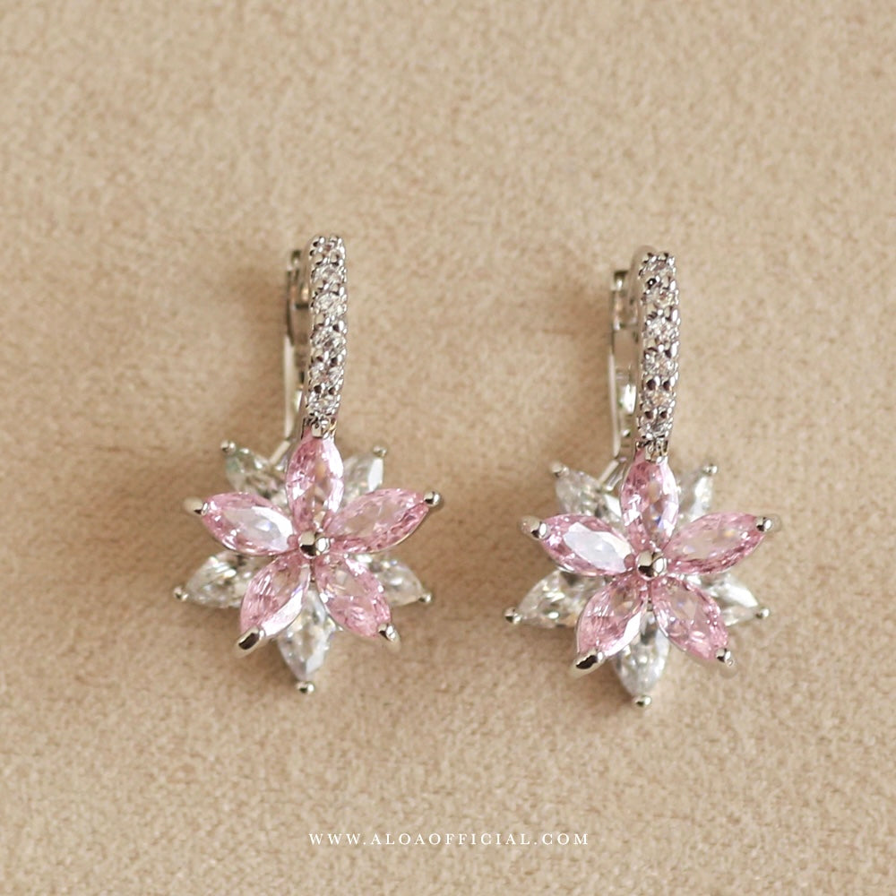 Sparkling Pink Petal Hoop Earrings