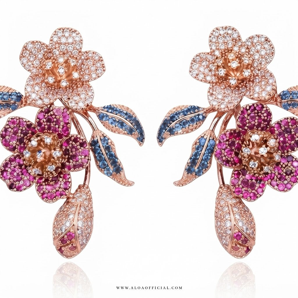 Rose Gold Floral Bouquet Earrings