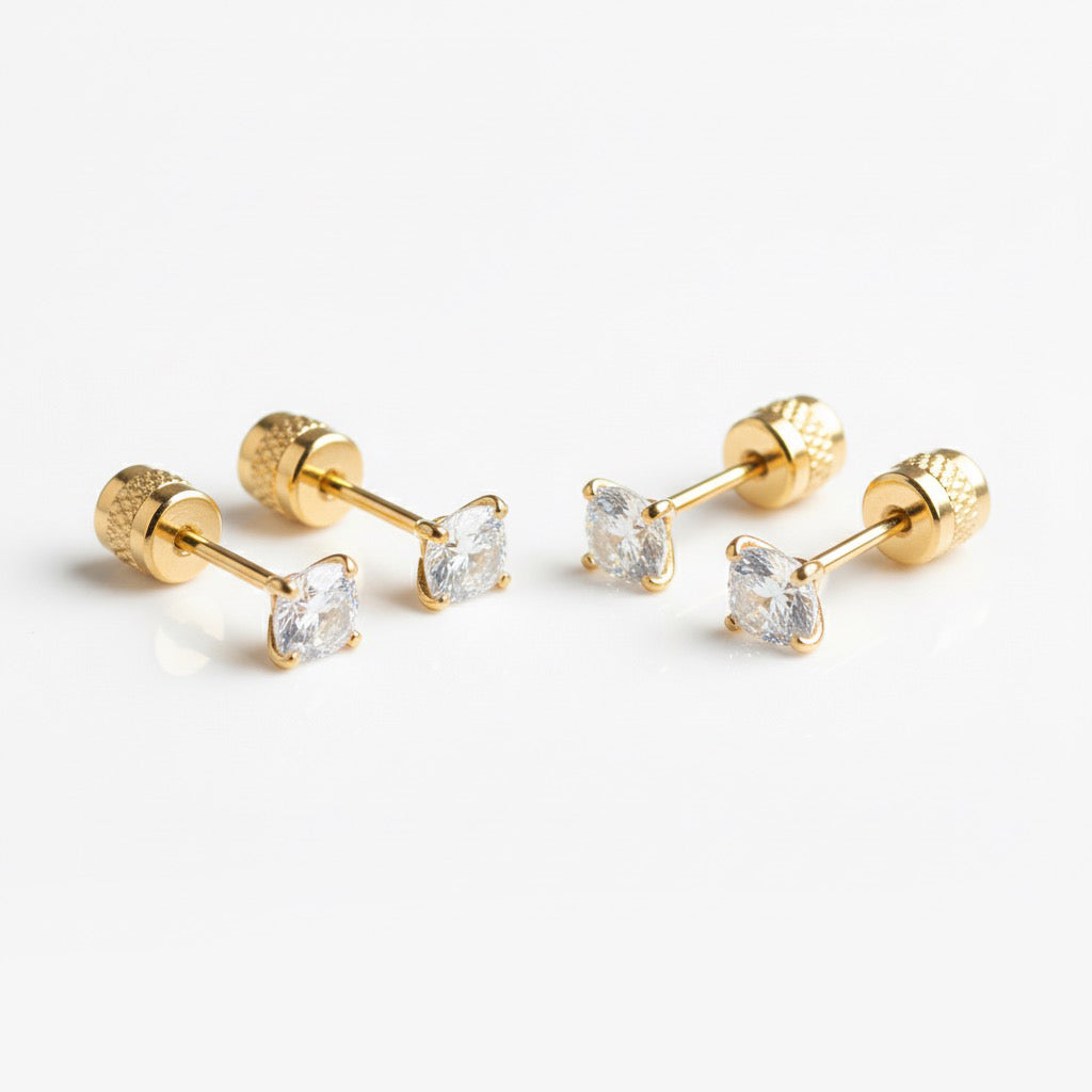GOLDEN CZ SCREW BACK STUDS
