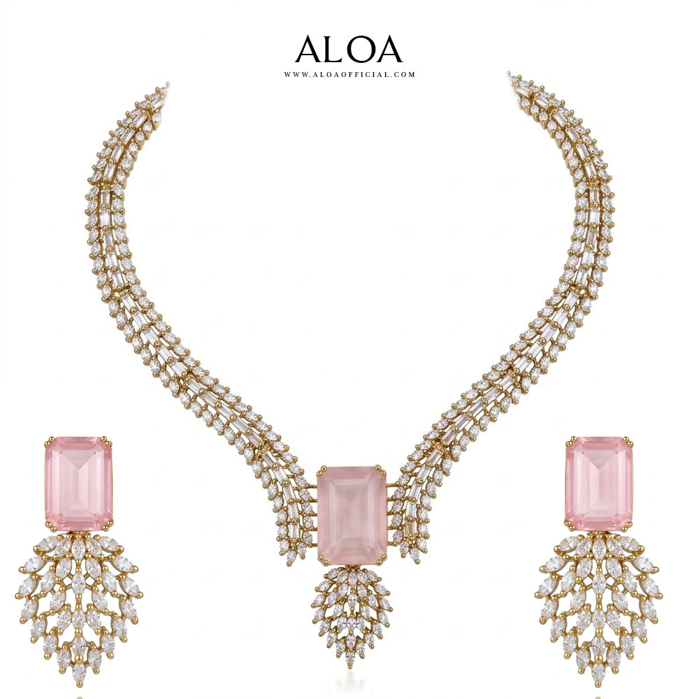 Pink Cz Necklace Set