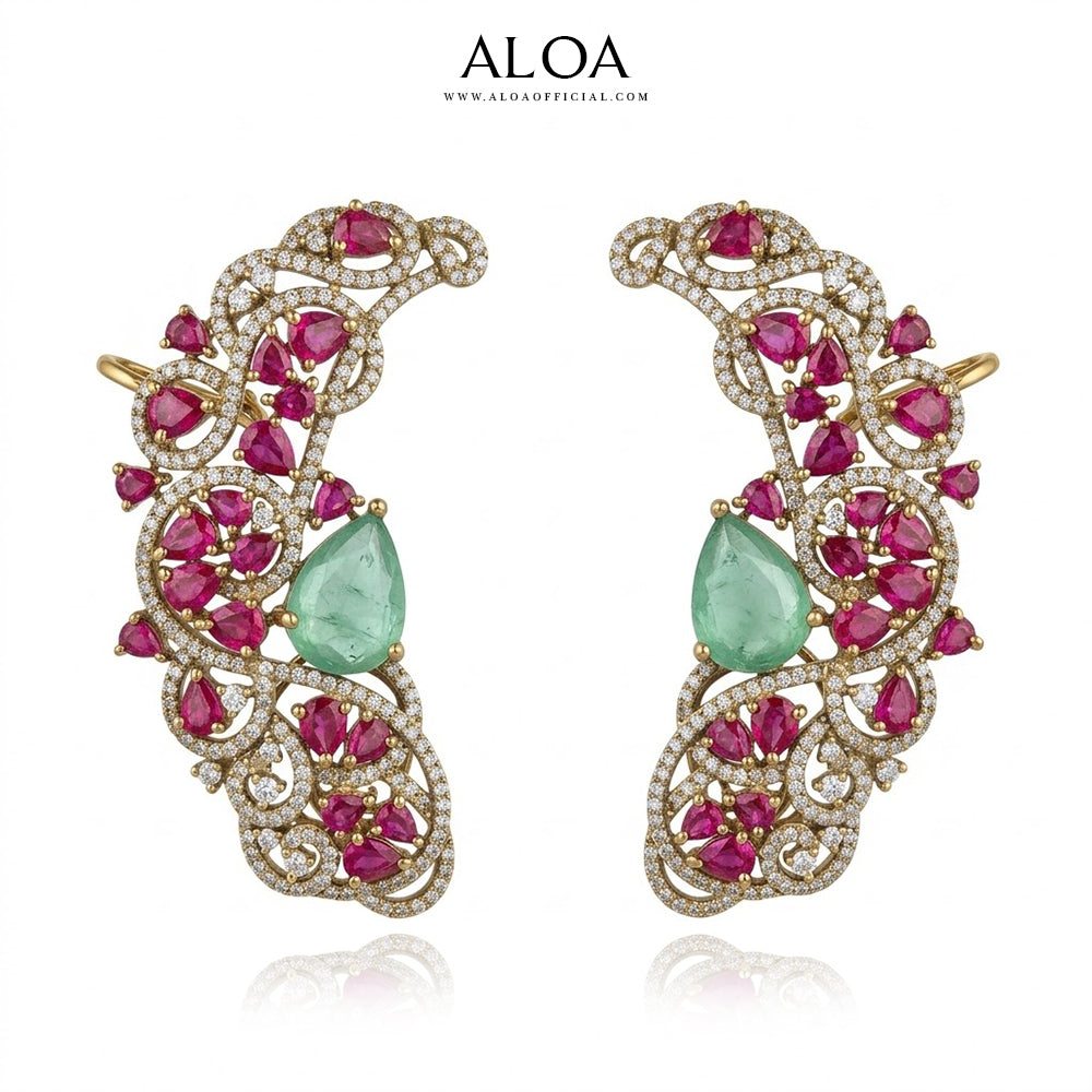 Deep Ruby Filigree Choker & Ear Cuff Set