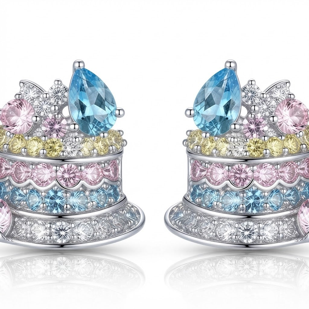 Silver Tiered Multi-Stone Studs