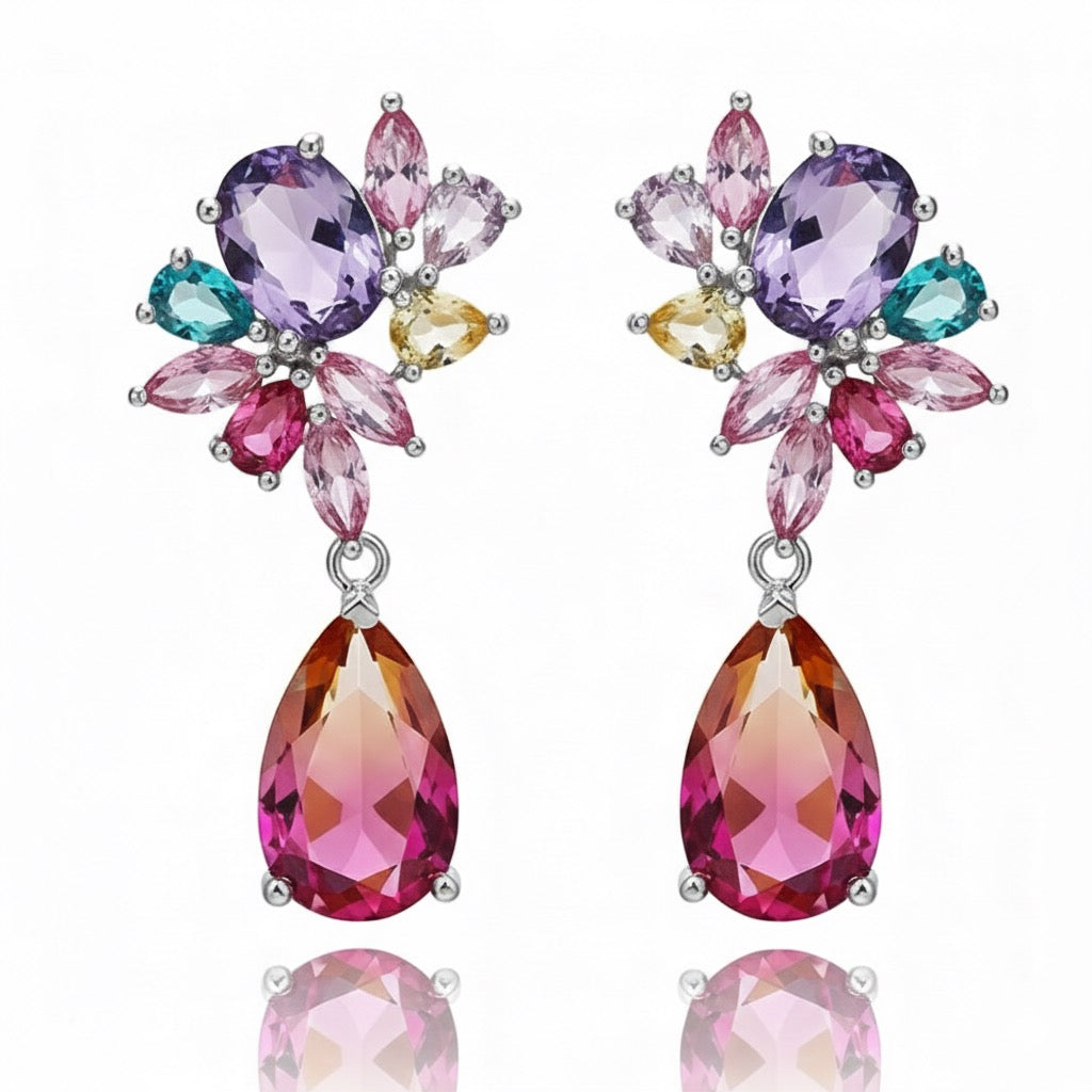 Multi-Color CZ Dangle Earrings