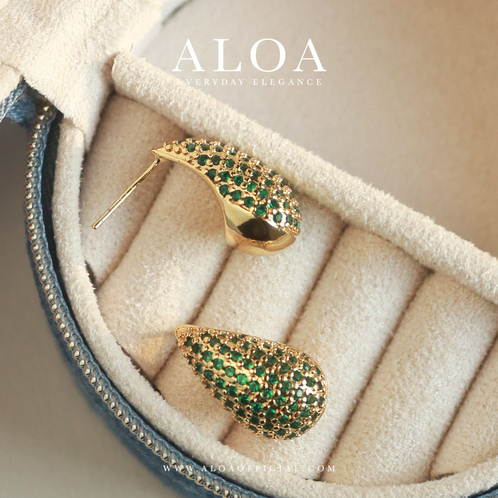 Drop of Gold CZ Earring In Green