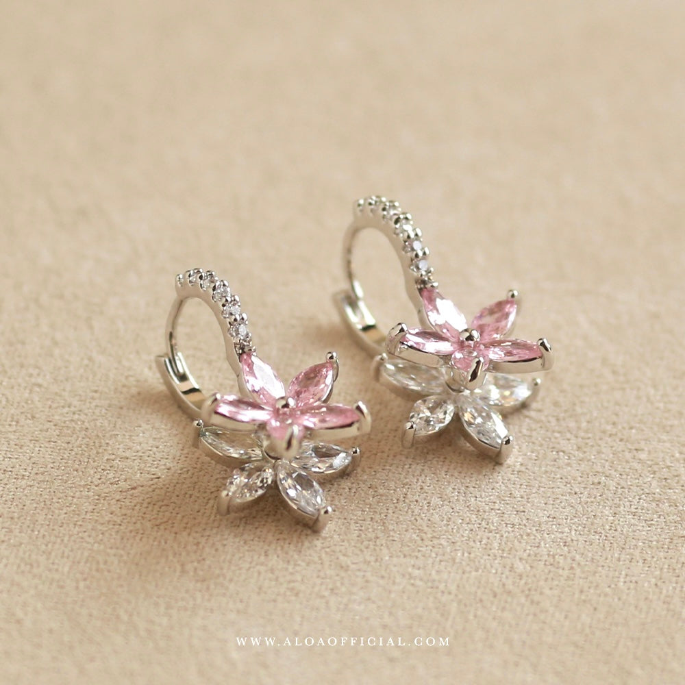 Sparkling Pink Petal Hoop Earrings