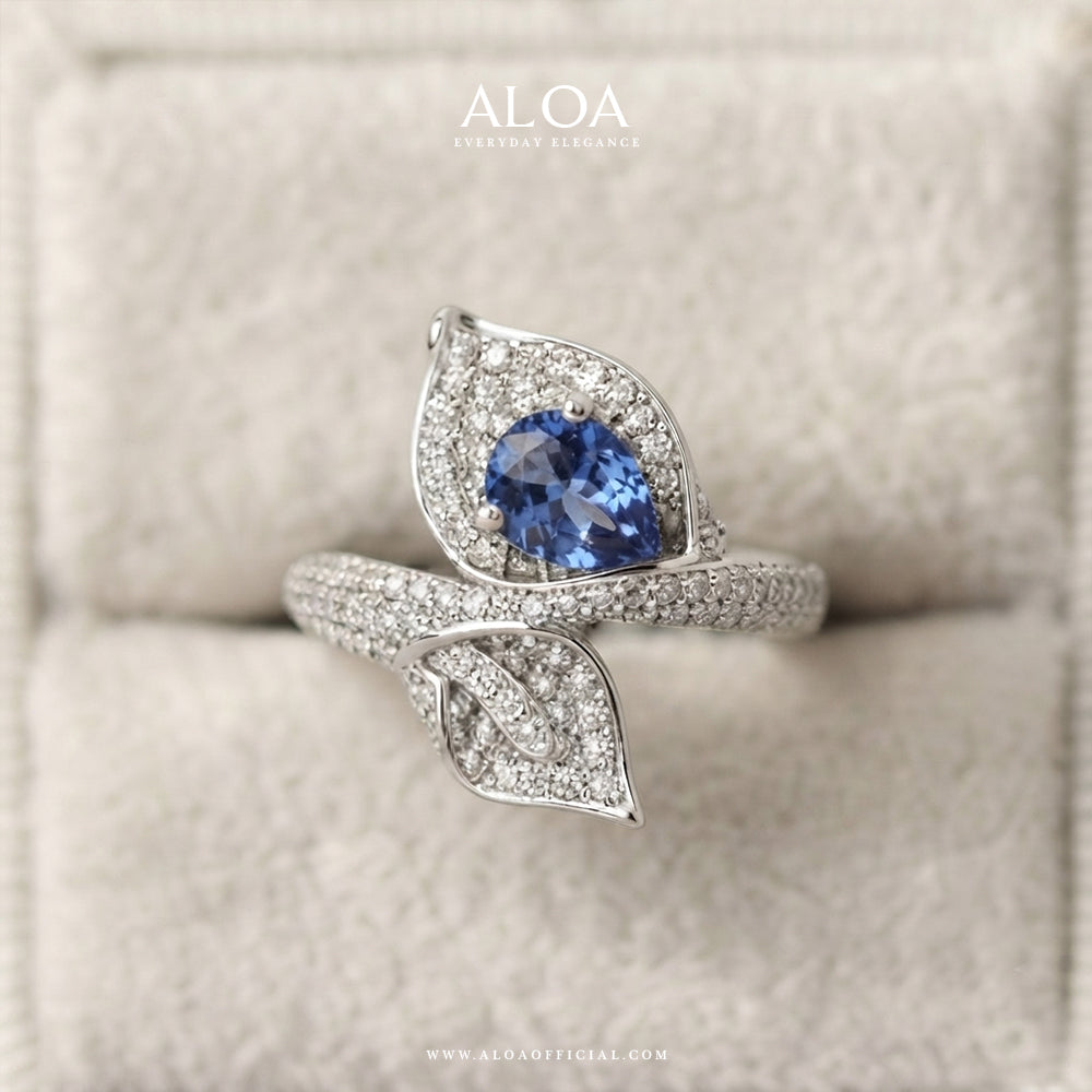 Sapphire Leaf Adjustable Ring
