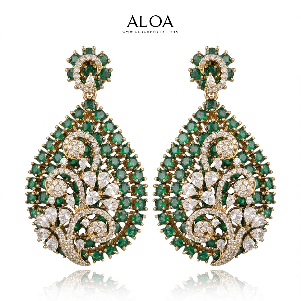 Pear-Cut Emerald Cluster Earrings
