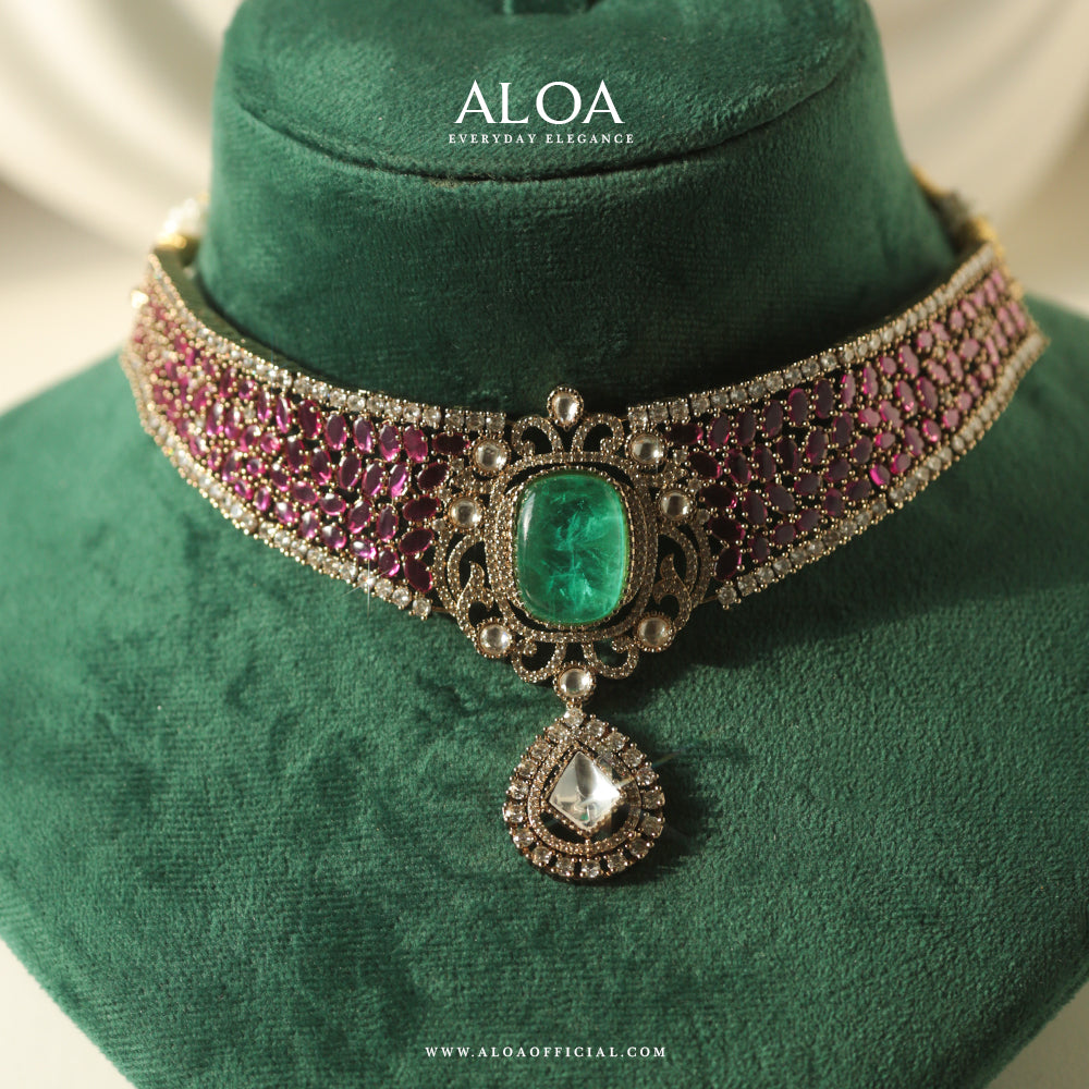 Magenta & Emerald Choker Set
