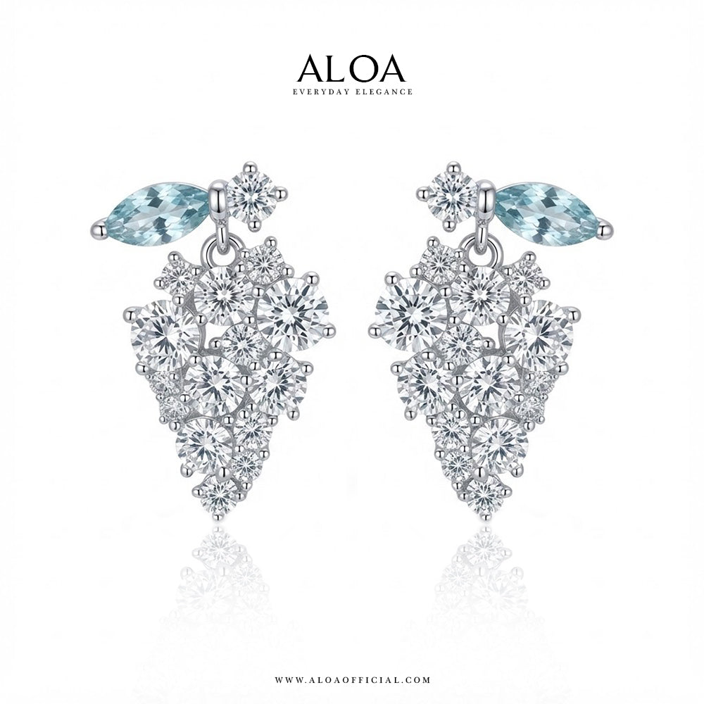 Silver Aqua Leaf Dainty Studs