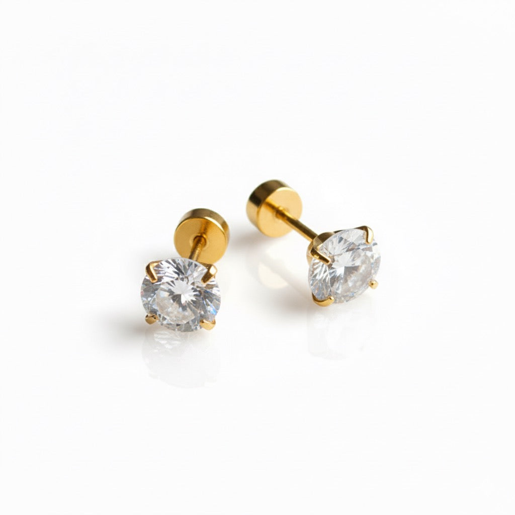 Golden CZ Screw Back Studs