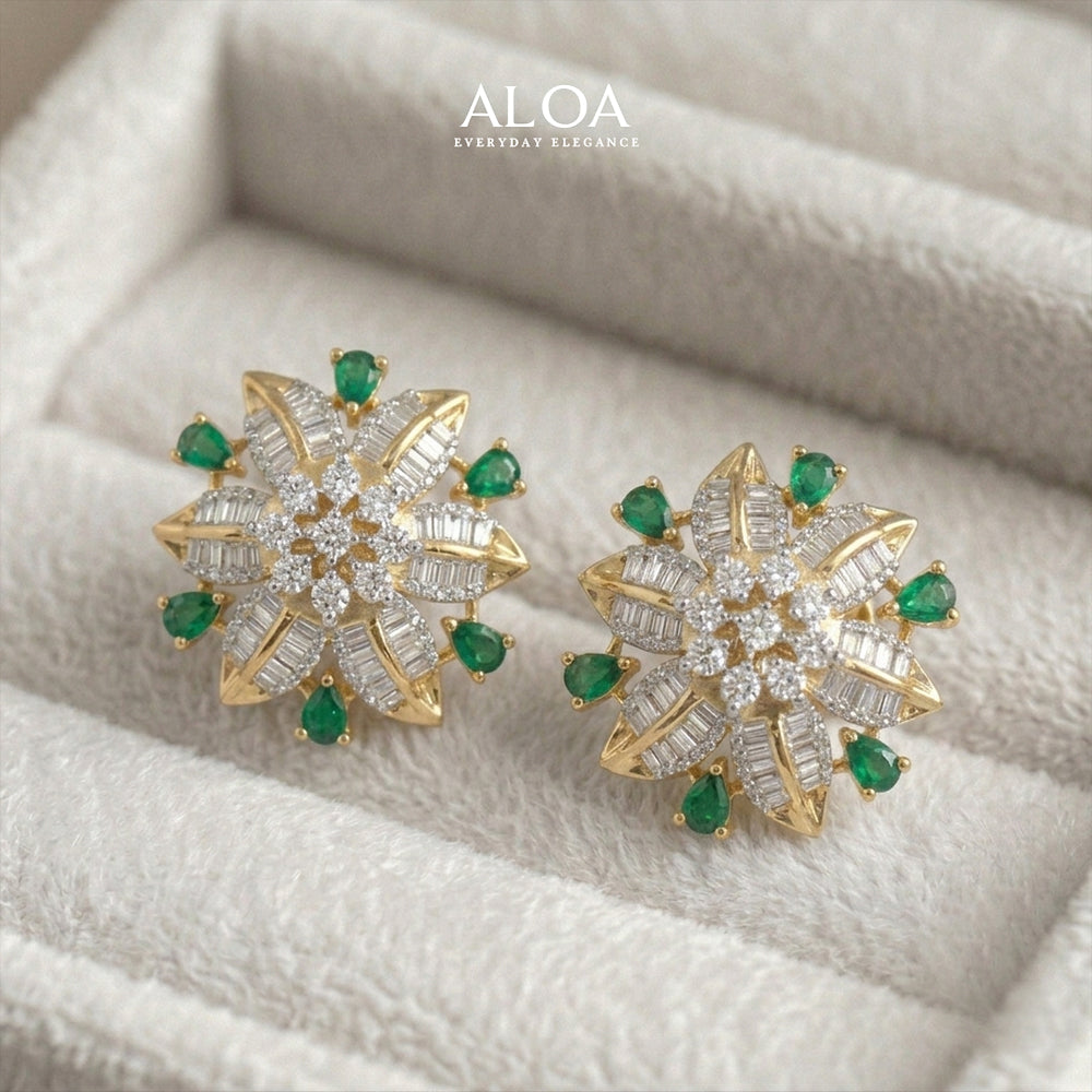 Emerald Starburst Baguette Studs