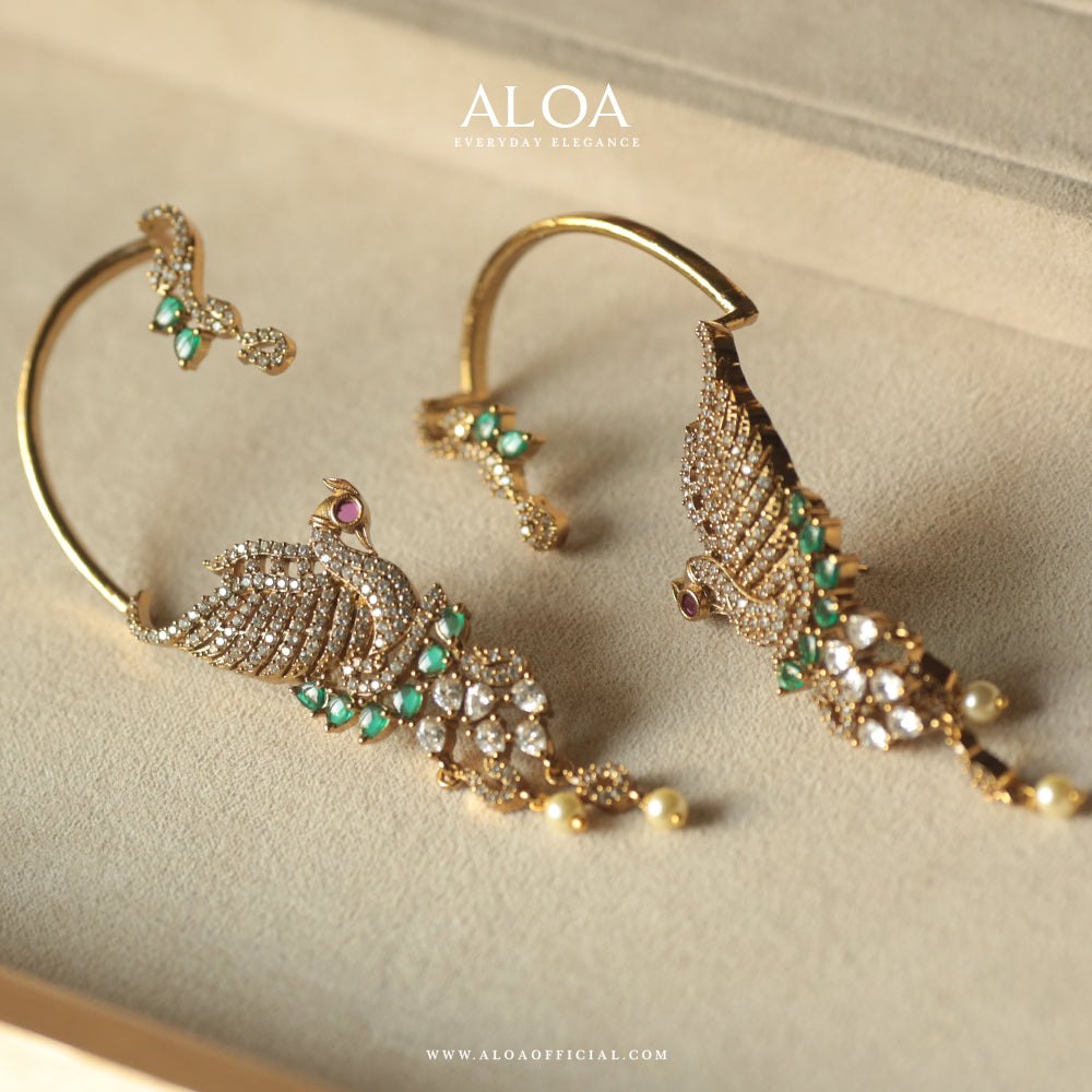 Peacock Emerald Ear Cuffs