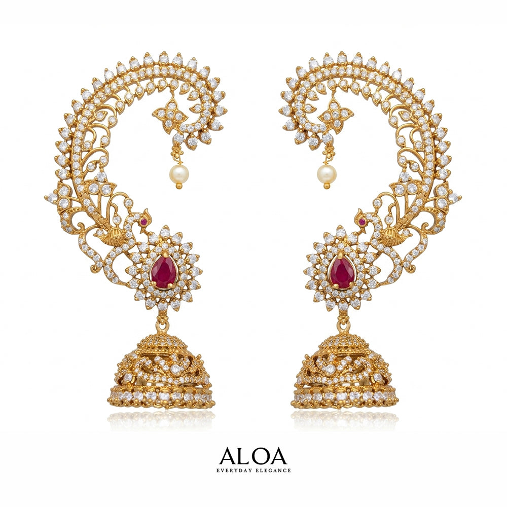 Heritage Ruby Peacock Ear Cuffs