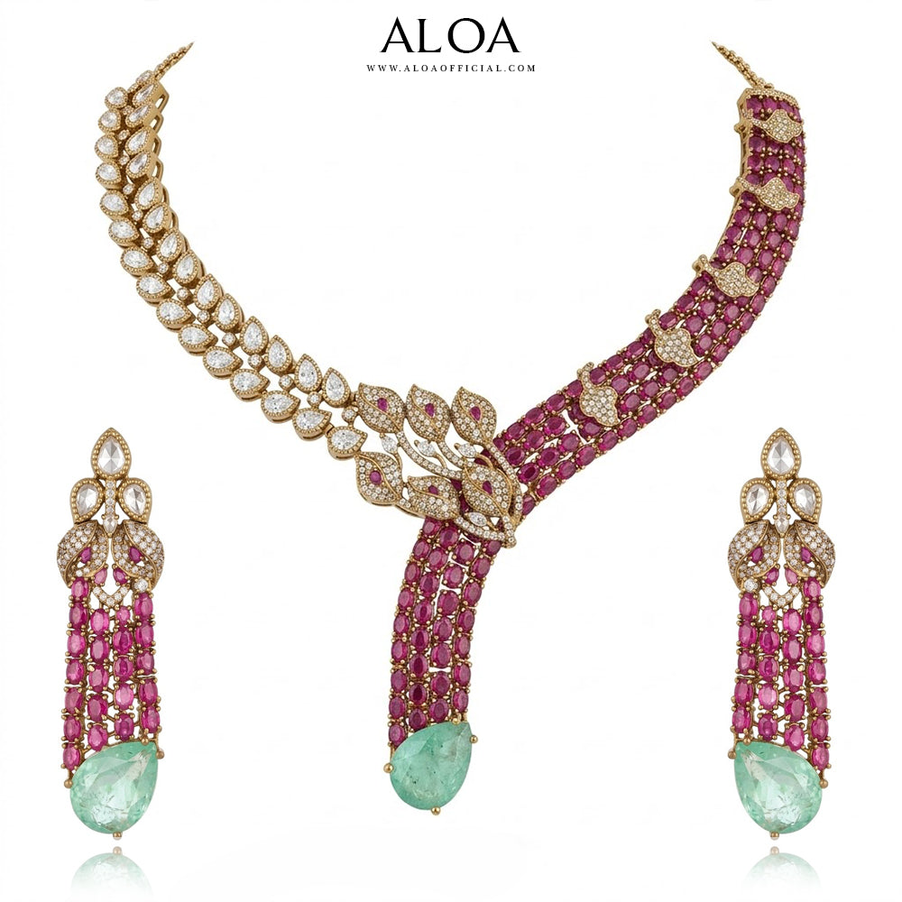 Ruby Strand & Mint Emerald Statement Set