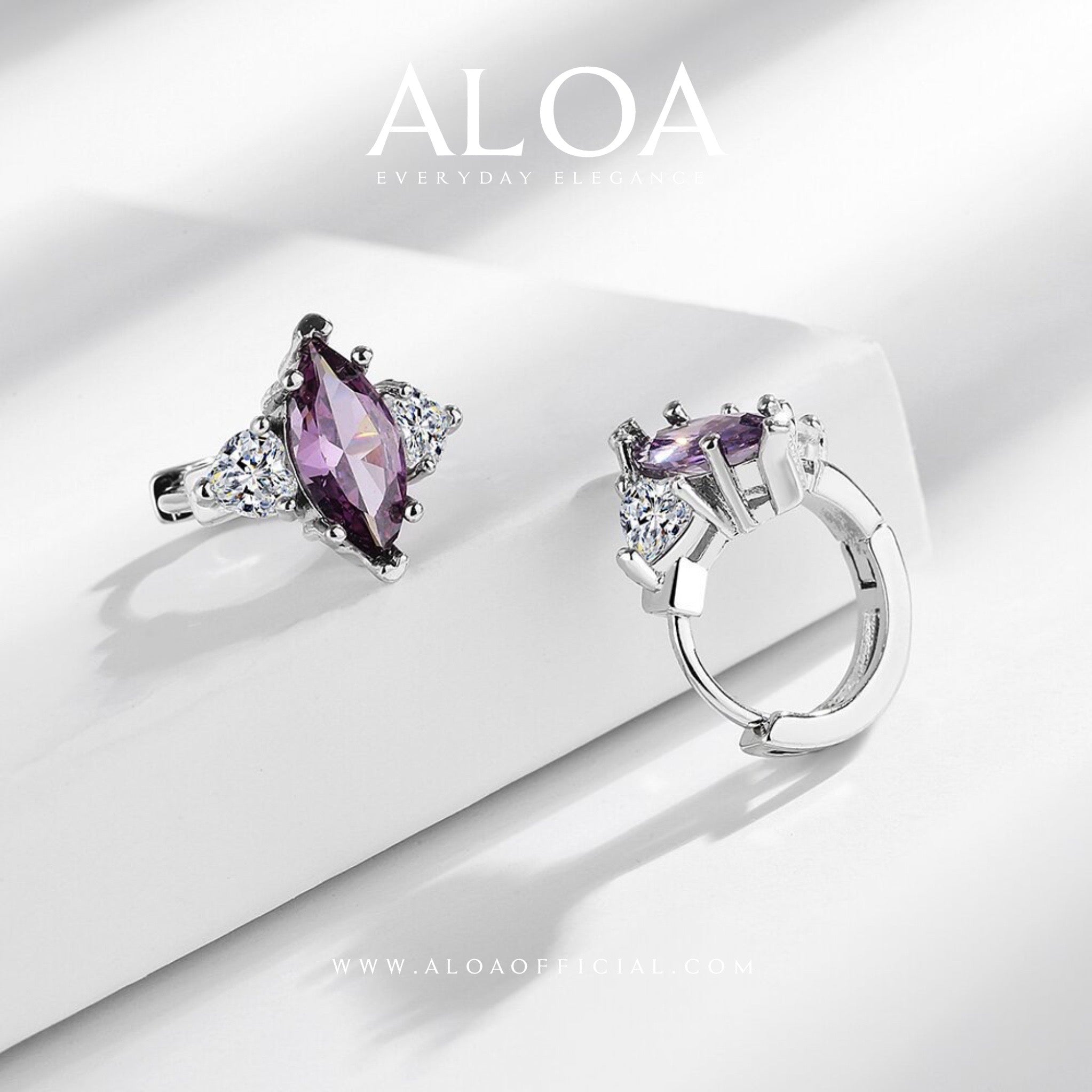 Mystic Blossom | Purple & White CZ Hoop Earrings