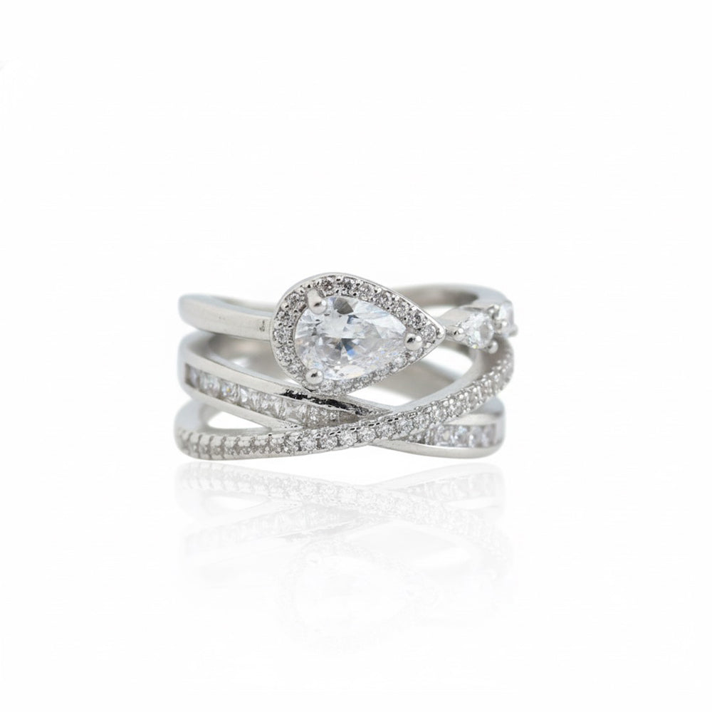 Crossover Pear-Cut CZ Statement Ring