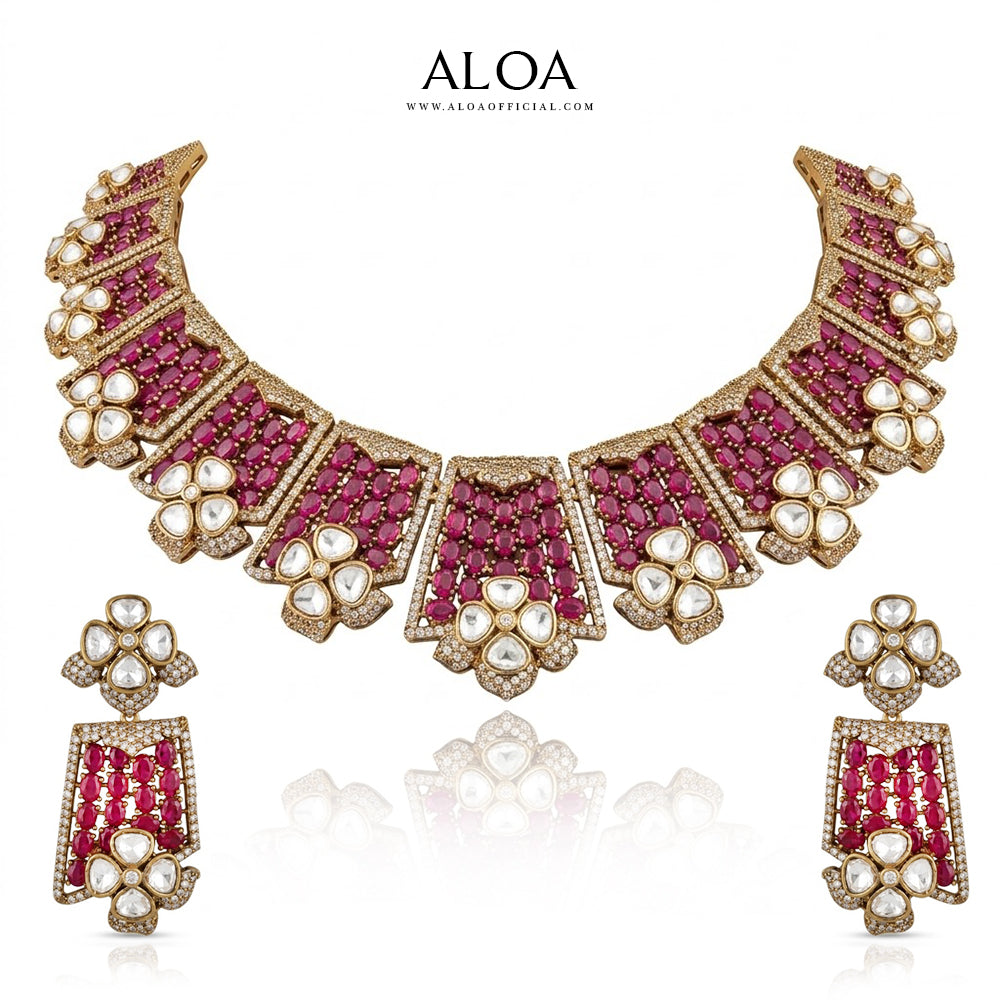 Ruby Pink Floral Necklace Set