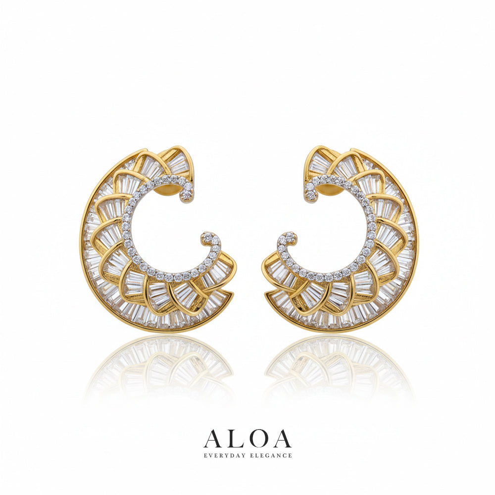 Scalloped Baguette C-Earrings