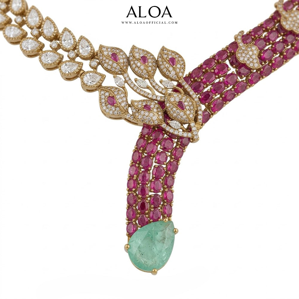 Ruby Strand & Mint Emerald Statement Set