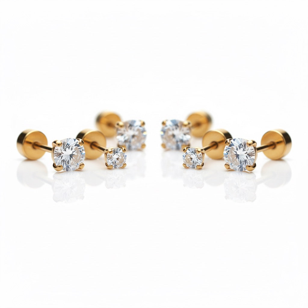 Golden CZ Screw Back Studs