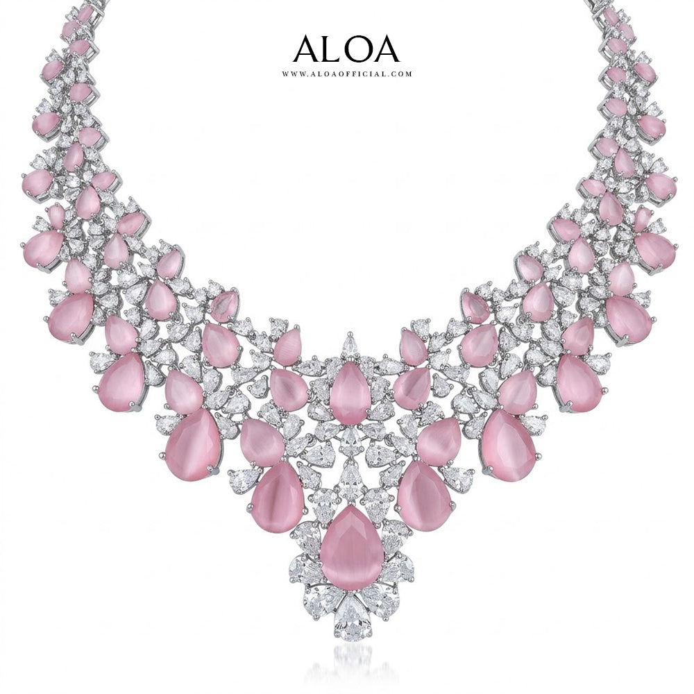 Soft Pink Pear-Cut Crystal Bridal Set