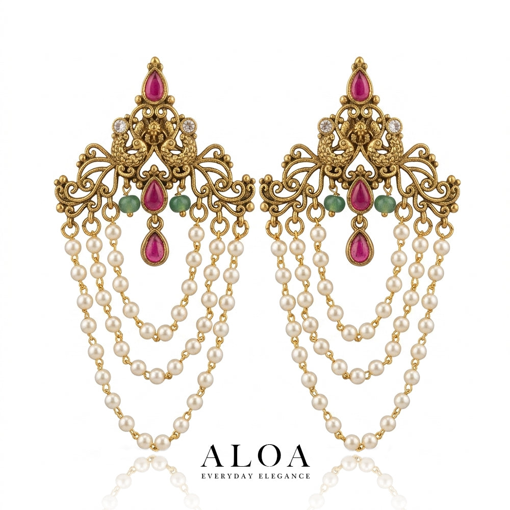 Ruby & Pearl Cascading Statement Earrings