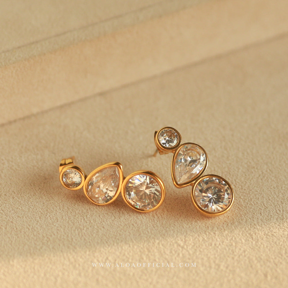 Bold Sparkle – Gold Plated CZ Statement Earrings