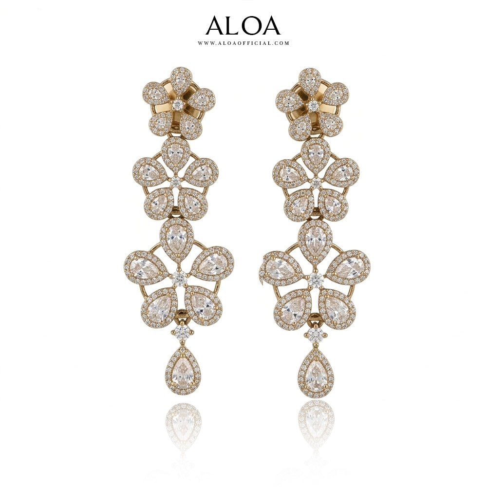 Imperial Diamond-Style Floral Mesh Bridal Jewelry Set