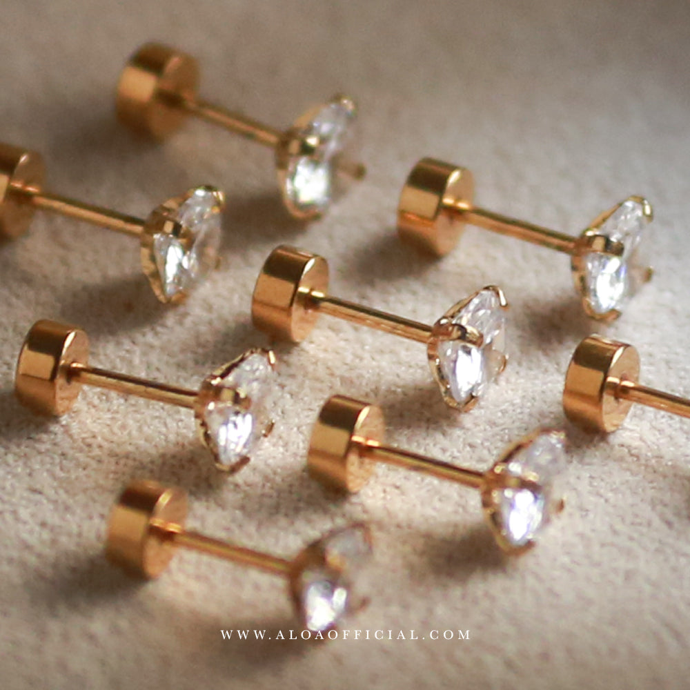 Golden CZ Screw Back Studs