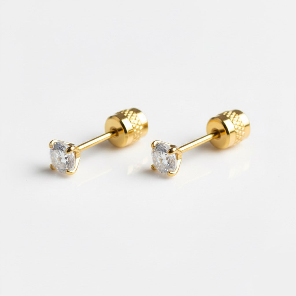 GOLDEN CZ SCREW BACK STUDS