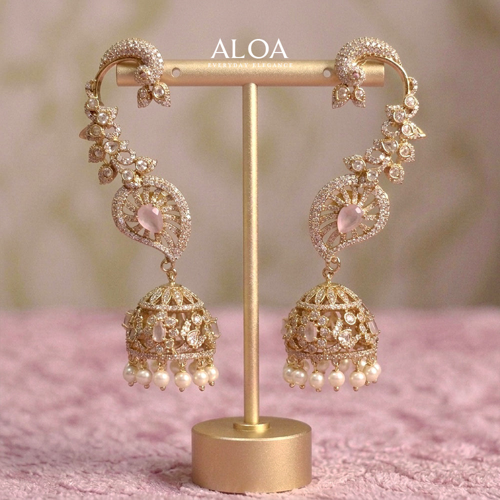 Blush Pink & Antique Gold Statement Ear Cuffs