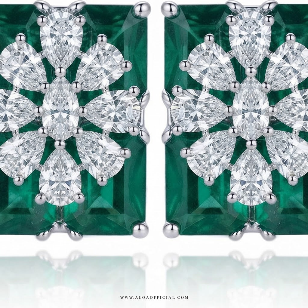 Emerald CZ Cluster Earrings