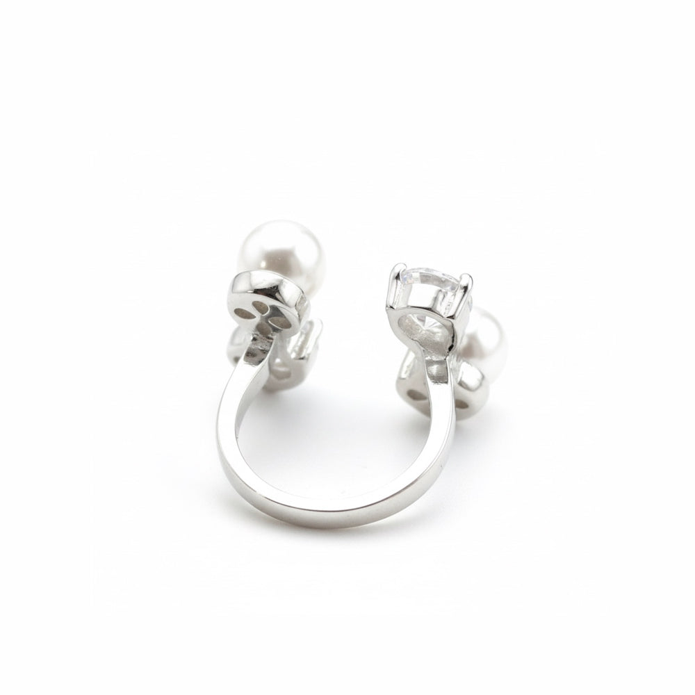 Pearl and Zircon Open Ring