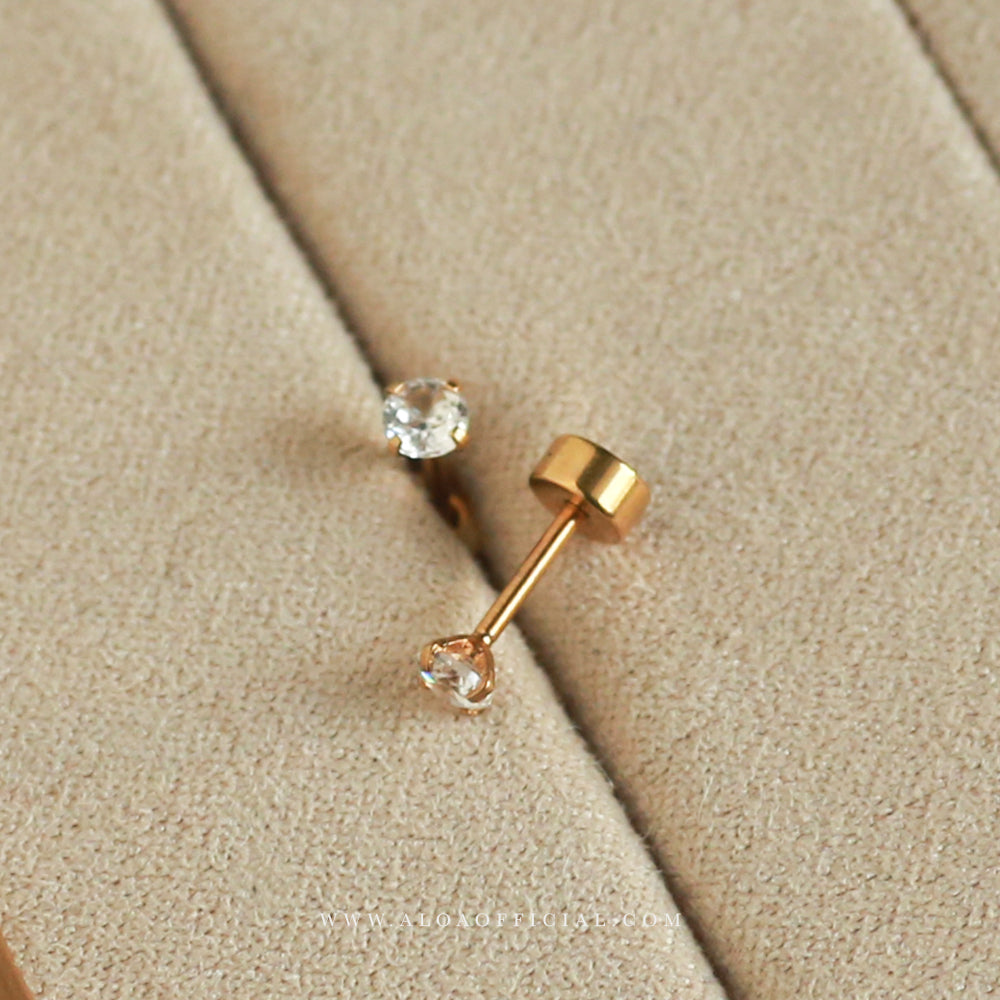 Golden CZ Screw Back Studs