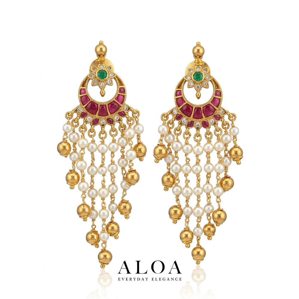 Kempu & Pearl Chandelier Earrings