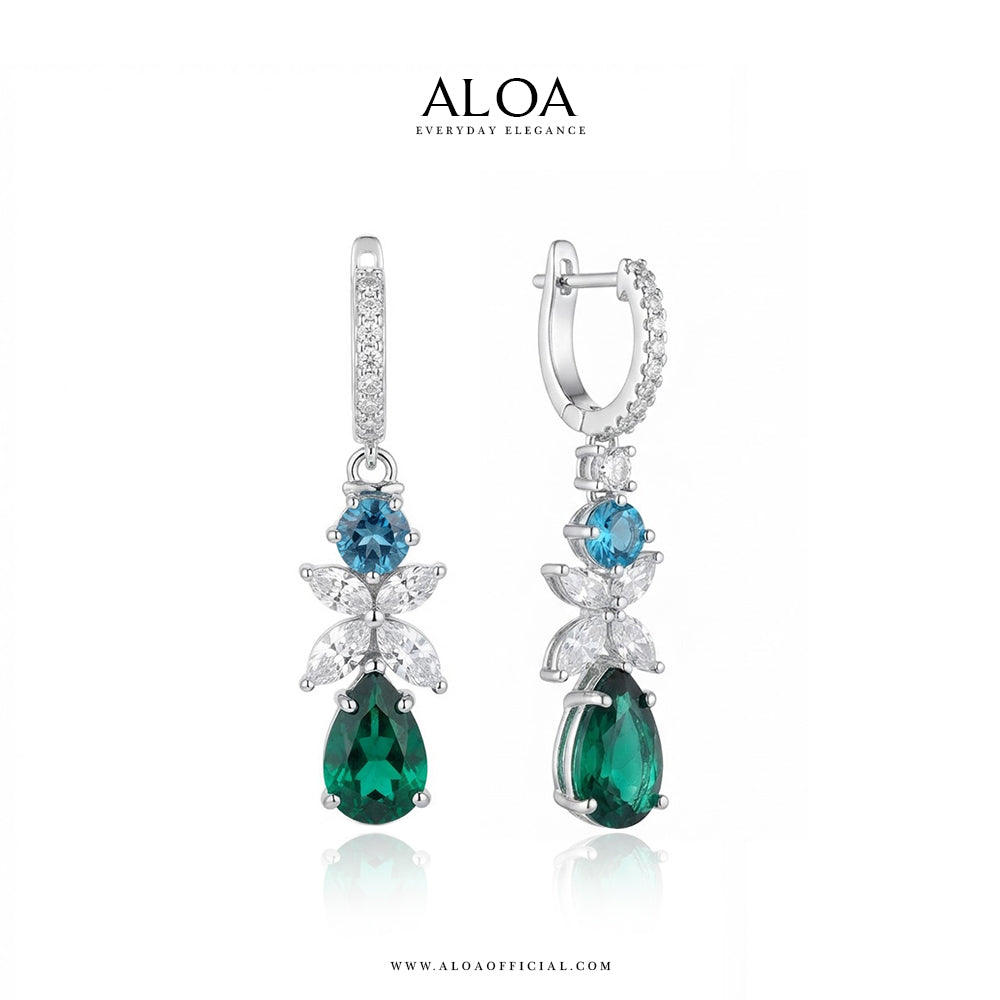 Blue Topaz & Emerald Floral Earrings