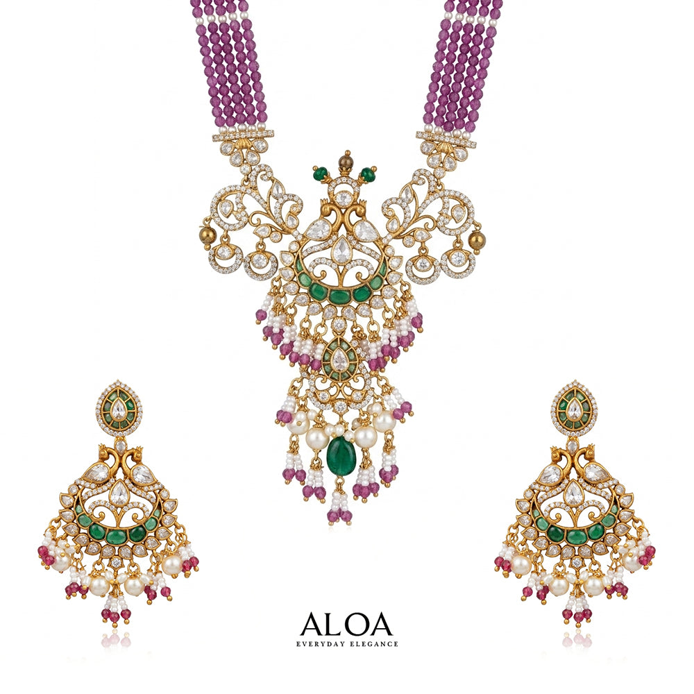 Multi-Strand Peacock Mala Set